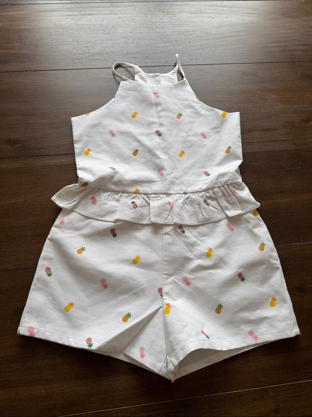 Sz 10 Janie and Jack cotton lined pineapple print romper jumpsuit shorts